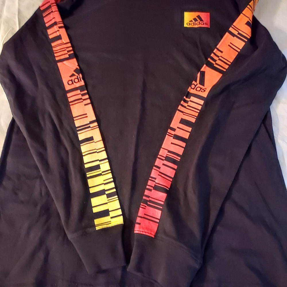 Adidas Black Sweatshirt with Red and Yellow Stripes